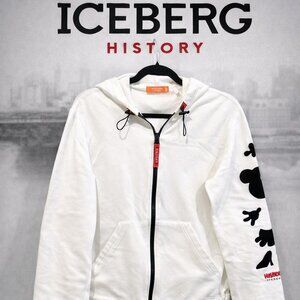 Iceberg History White Full Zip Hoodie Black Patch Logo